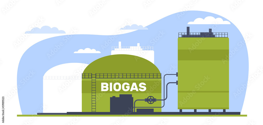 Biogas plant, green energy, alternative diesel. Environmental care, eco ...