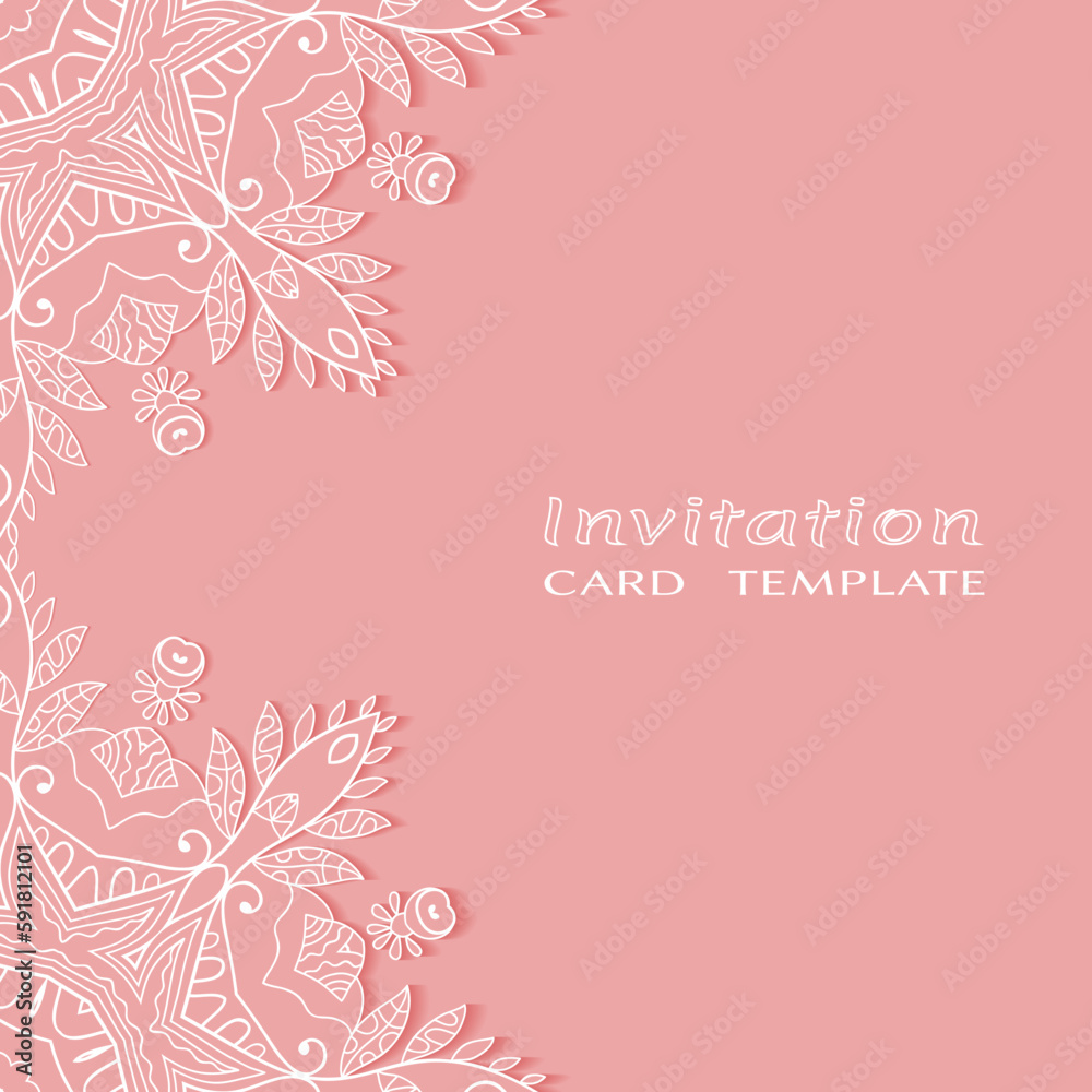Lace Invitation Card template with mandala element. Doodle line pattern. Decorative openwork filigree art background for Wedding, Valentine's day greeting card, Birthday Invitation Lace Invitation Card template with mandala element. Doodle line pattern. Decorative openwork filigree art background for Wedding, Valentine's day greeting card, Birthday Invitation