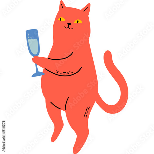 Red Cat With Glass Of Sparkling Wine