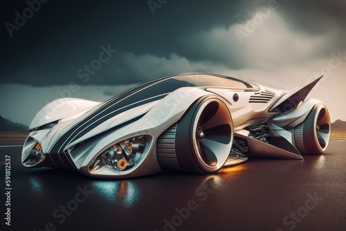 futuristic electric car with blue light. concept of future  Generative AI