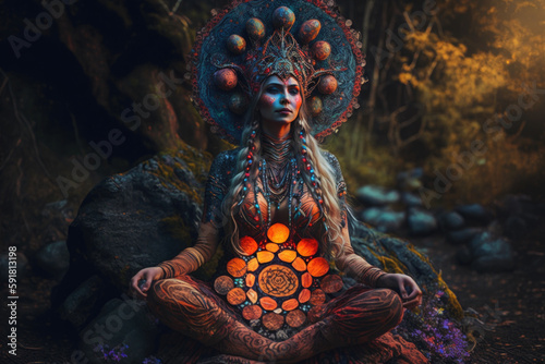 Female shaman connecting to the divine spirit