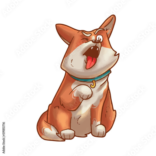 Vector illustration of cartoon cranky corgi isolated on white background. Dog illustration for stickers, grooming saloon, prints, mascot.