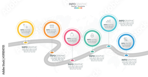 Timeline infographic vector with 6 steps can be used for workflow layout diagram annual report web design.