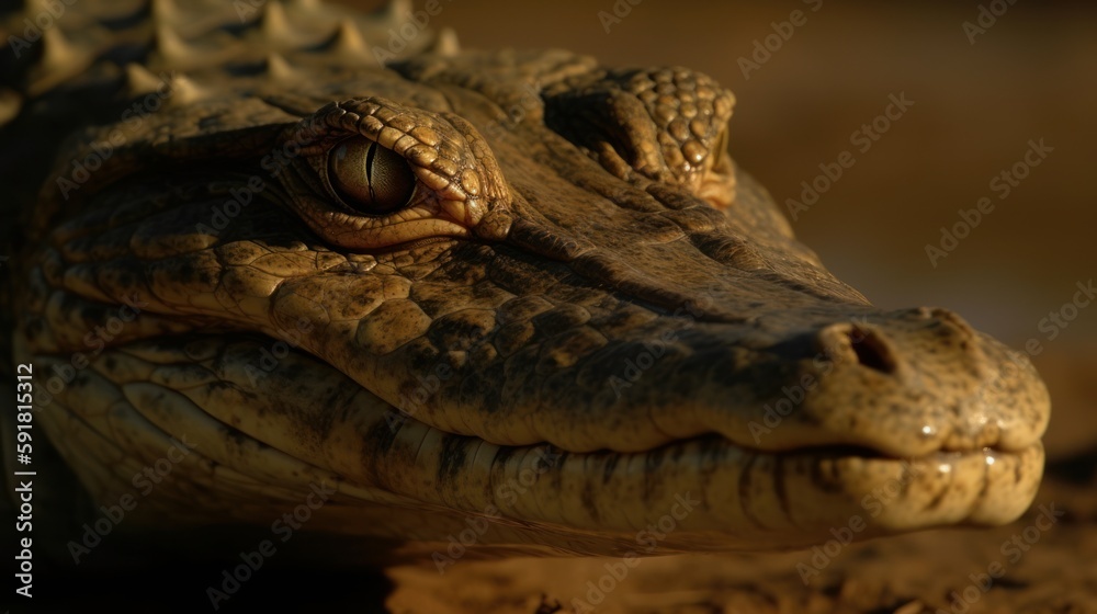 Obraz premium Close-up of a crocodile's head in the river. Generative AI