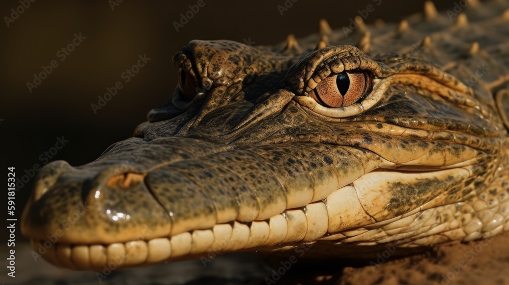 Fototapeta premium Close-up of a crocodile's head in the river. Generative AI