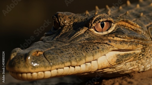 Close-up of a crocodile s head in the river. Generative AI