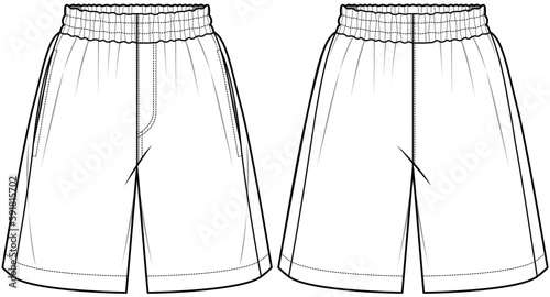 unisex wide leg elastic waist shorts flat sketch vector illustration