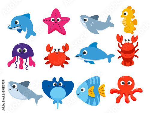 cartoon sea animals set