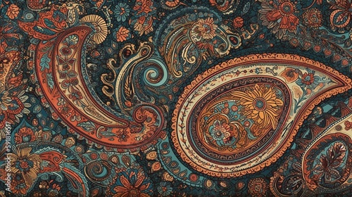 Indian paisley traditional pattern background texture design, wallpaper, indian art, seamless tile, Generative AI photo