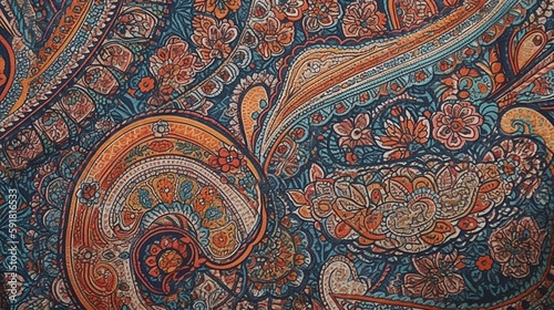 Indian paisley traditional pattern background texture design, wallpaper, indian art, seamless tile, Generative AI
