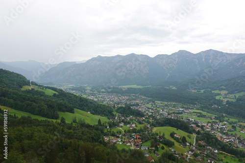 The view from Ewige Wand hiking and mountain biking path to Bad Goisern, Austria 