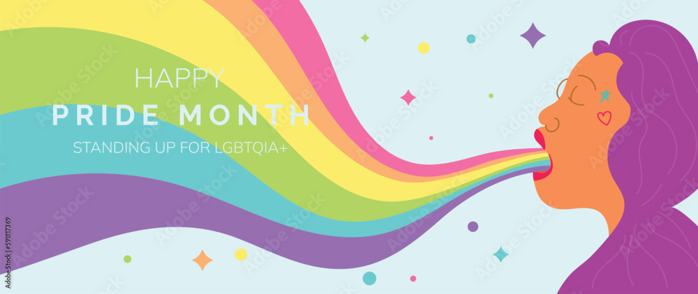 Happy Pride month background. LGBTQ community symbols with rainbow, female, sparkle, star, heart. Design for celebration against violence, bisexual, transgender, gender equality, rights concept. Happy Pride month background. LGBTQ community symbols with rainbow, female, sparkle, star, heart. Design for celebration against violence, bisexual, transgender, gender equality, rights concept.