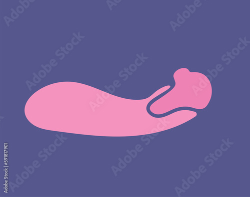 Concept Sex toys bdsm supplements. This flat conceptual illustration features a vector pink sex toy vibrator, on a clean purple background. Vector illustration.