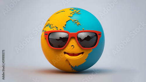 3d smiling globe wearing sunglasses made with generative ai technology