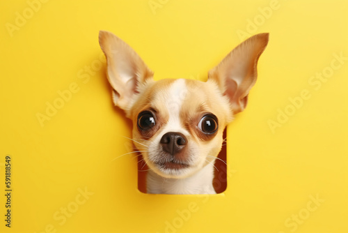 Portrait of a cute Chihuahua dog isolated on minimalist background with copy space/negative space © Abi