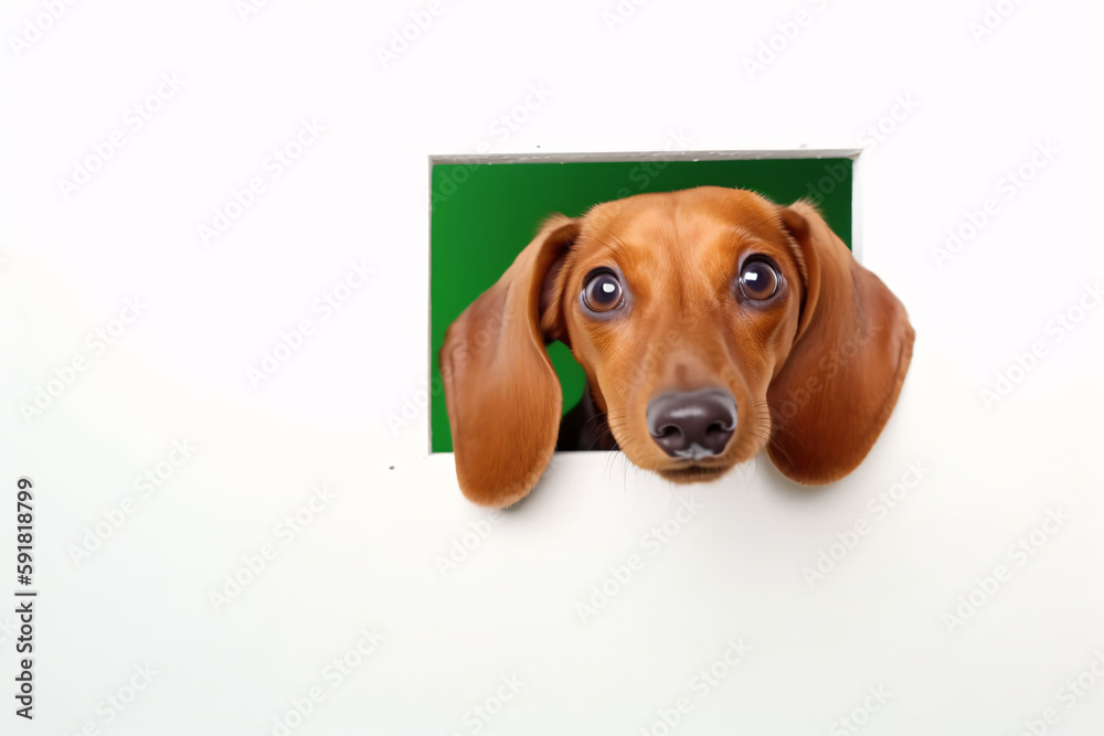 Portrait of a cute Dachshund dog isolated on minimalist background with copy space/negative space