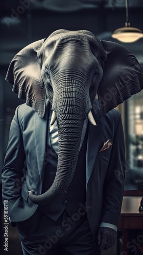  Elephant CEO in Business Suit, Corporate Leadership Concept, Generative AI © PhilipSebastian