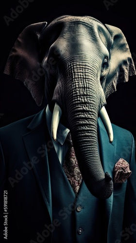  Elephant CEO in Business Suit, Corporate Leadership Concept, Generative AI