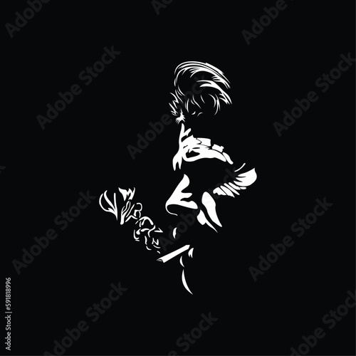 vector silhouette of a smoking man's face isolated on black
