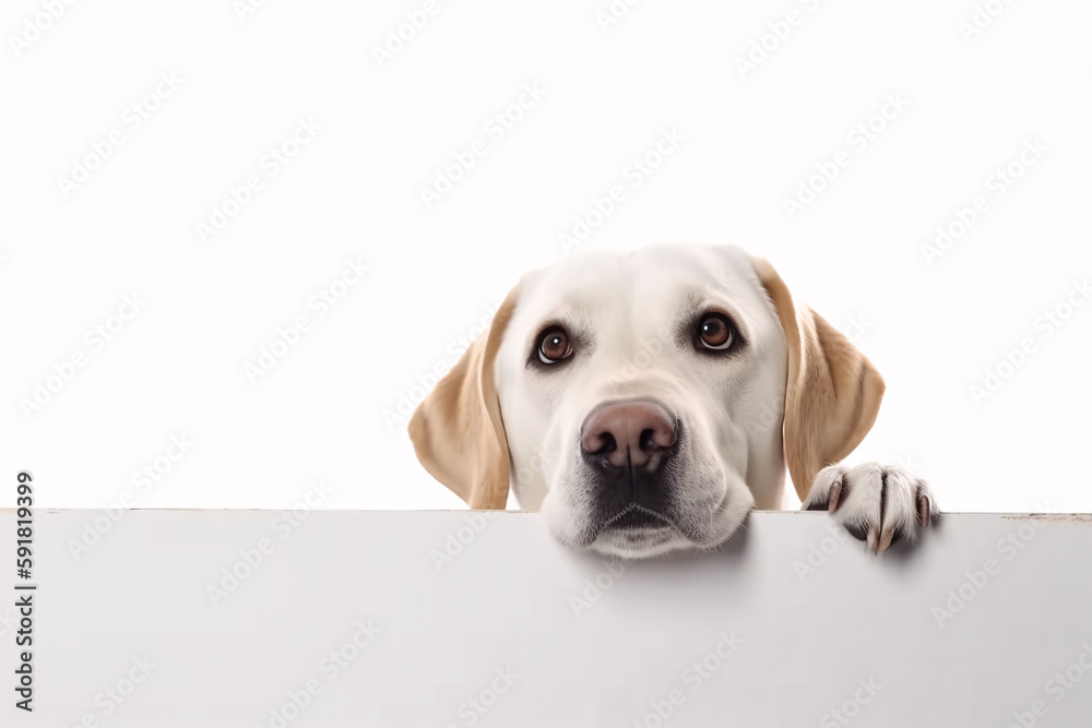 Portrait of a cute Labrador Retriever dog isolated on minimalist background with copy space/negative space