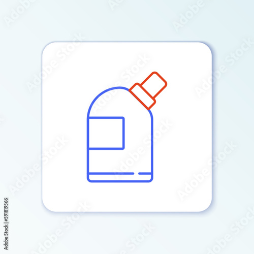 Line Plastic bottles for laundry detergent, bleach, dishwashing liquid or another cleaning agent icon isolated on white background. Colorful outline concept. Vector