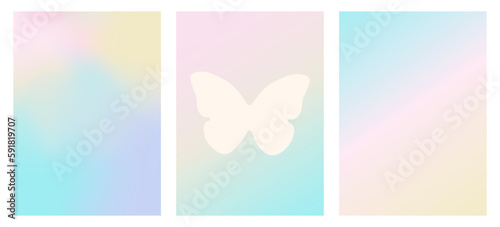 y2k posters set, 1990s 2000s nostalgia, butterfly, pastel colors, gradient background, mesh, trendy vector illustration