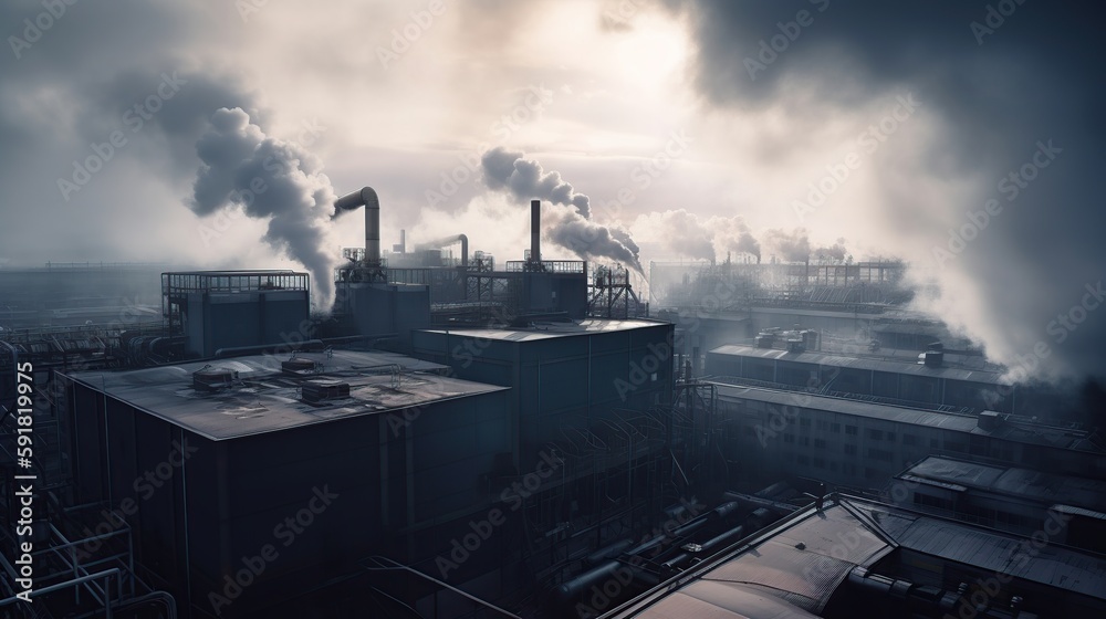 factories that pollute the atmosphere with smoke. ecological disaster. generative ai