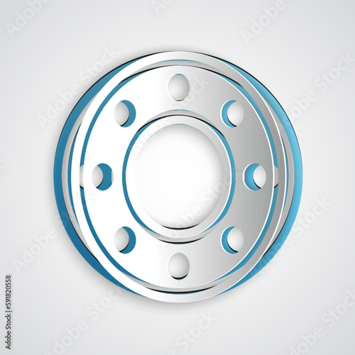 Paper cut Bicycle ball bearing icon isolated on grey background. Paper art style. Vector