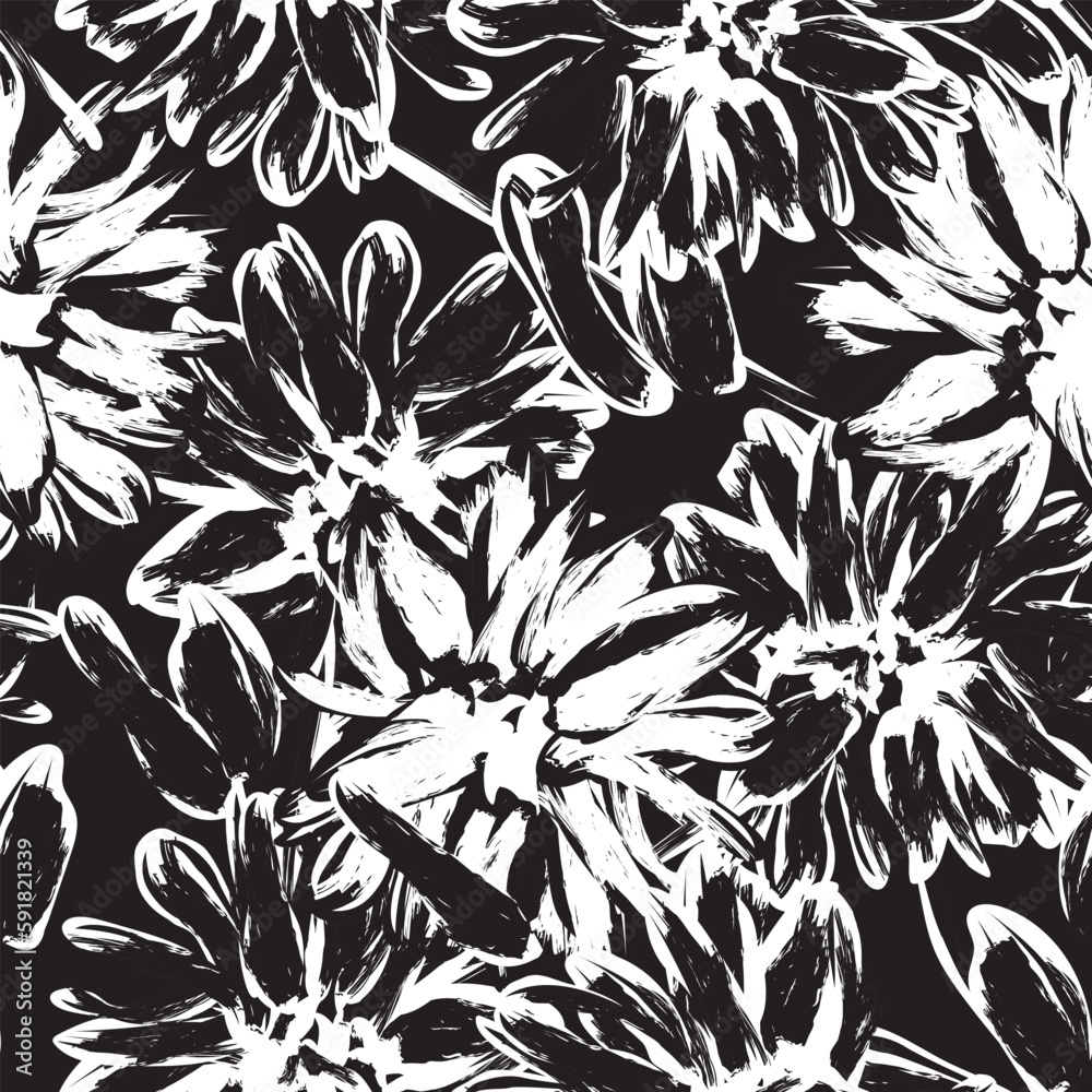 Obraz premium Monochrome Abstract Floral Seamless Pattern Design
