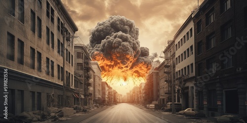 A nuclear explosion. Mushroom over the city. Generative, generative AI