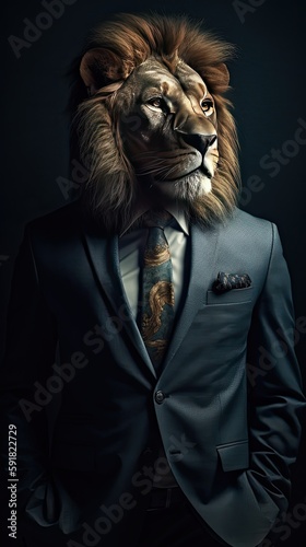 Lion CEO in Business Suit, Animal in Corporate World, Generative AI