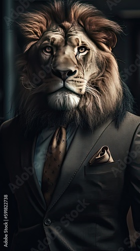 Lion CEO in Business Suit  Animal in Corporate World  Generative AI