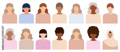 Set of avatars, avatars of women of different nations. Vector illustrations of faceless female avatars. EPS 10