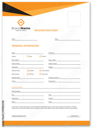 Registration form, Admission form, College form, Form design,