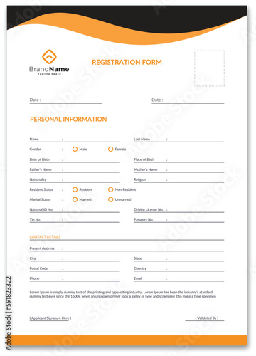 Registration form, Admission form, College form, Form design,