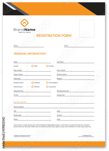 Registration form, Admission form, College form, Form design,
