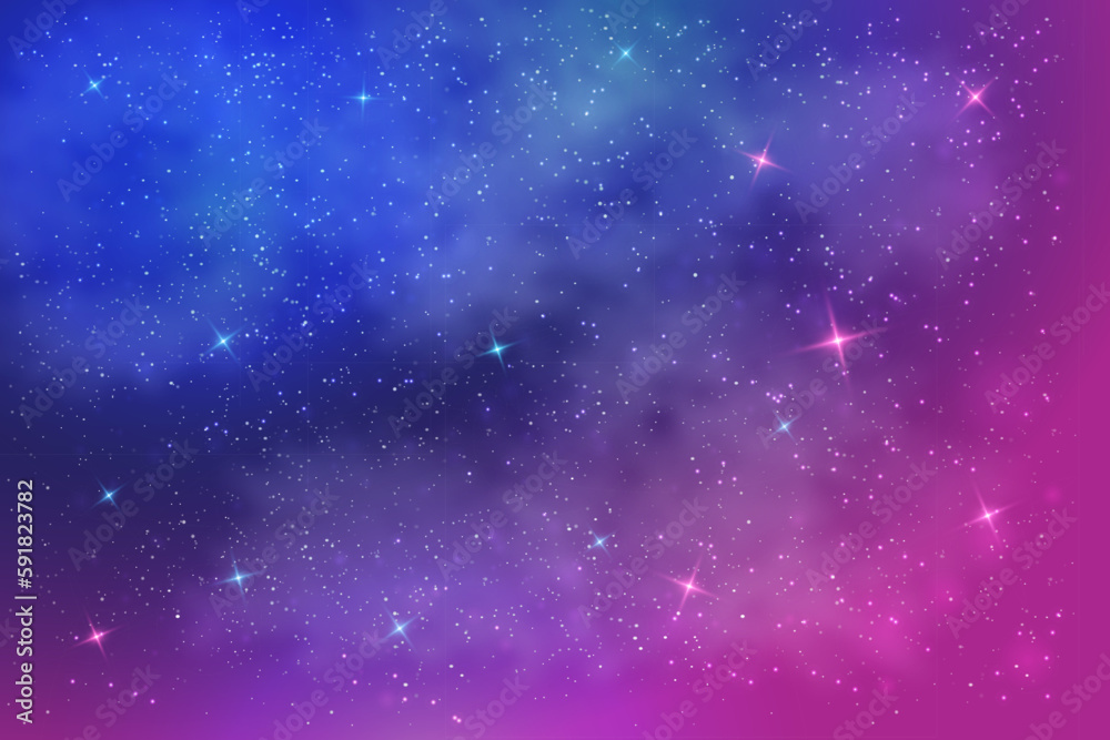 Space galaxy nebula. Realistic starry night. blue and purple starry light universe sky. Vector illustration