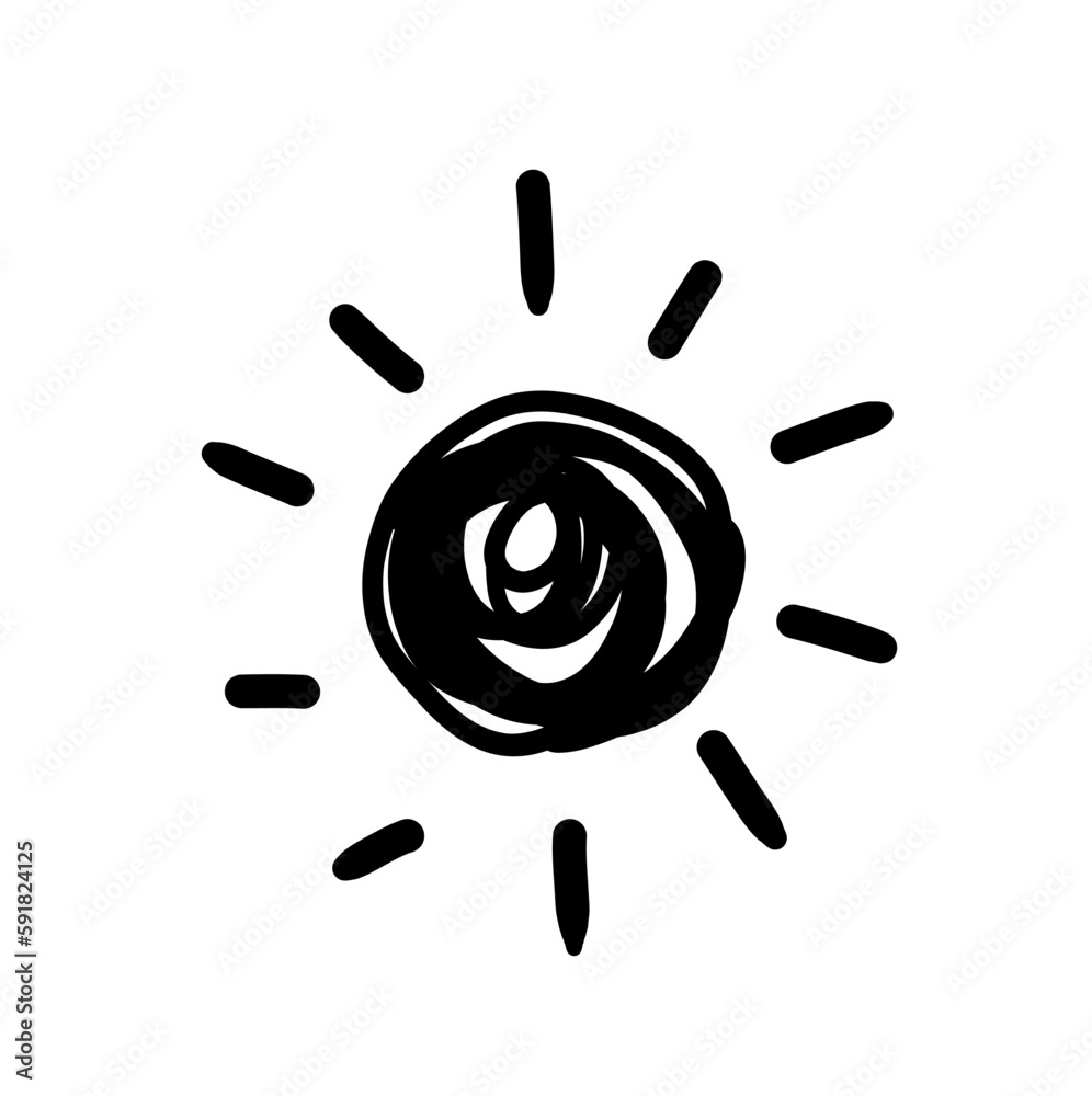 Scribble doodle sun hand drawn simple drawing vector icon weather climate positive emotion set