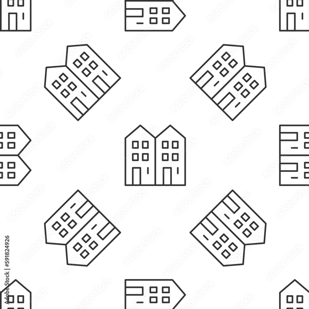 Grey line House icon isolated seamless pattern on white background. Home symbol. Vector