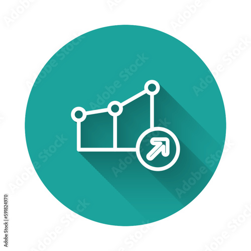 White line Financial growth icon isolated with long shadow. Increasing revenue. Green circle button. Vector