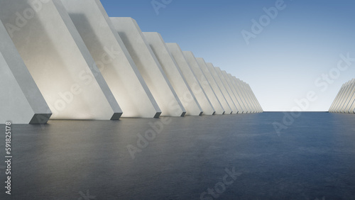 3d render of abstract futuristic architecture with empty concrete floor, car presentation background.