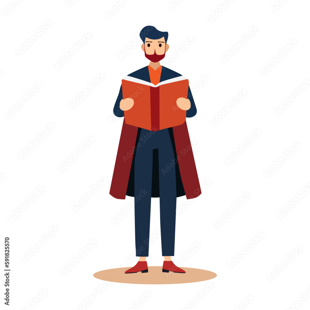 vector illustration of man reading book standing
