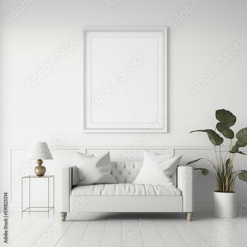 Mockup all white living room with plant