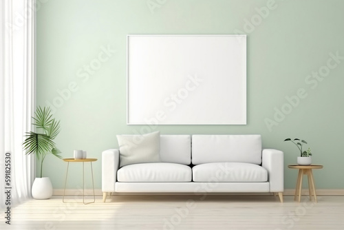 Mockup Greenish wall white frame