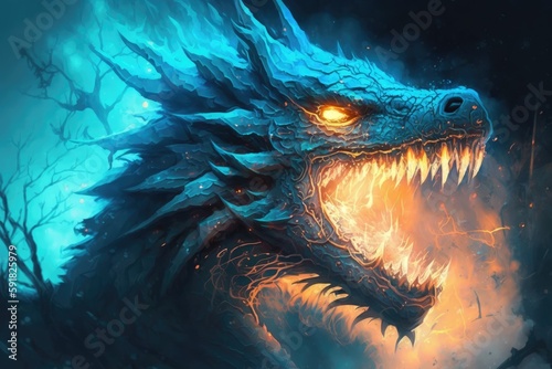 fierce dragon roaring with its mouth wide open. Generative AI