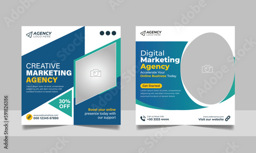 Digital Marketing Agency Online Webinar Social Media Post Set , Corporate Business Promotion Social Media Web Banner, Square Flyer Design Template