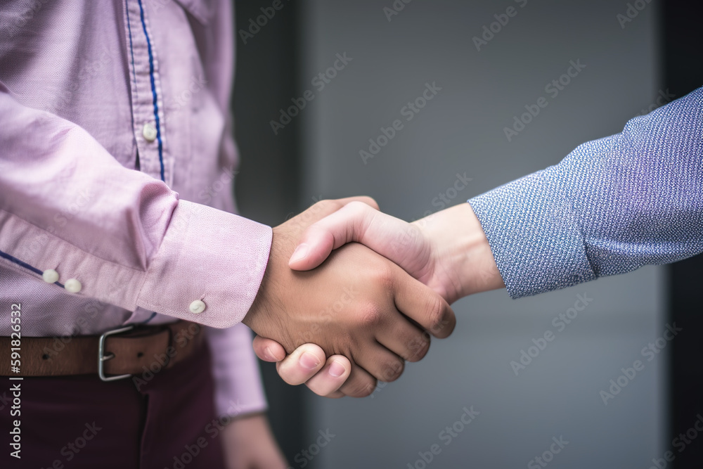 Fototapeta premium Businessmen shaking hands closing a deal, congratulations, merger and acquisition concepts. Generate by ai