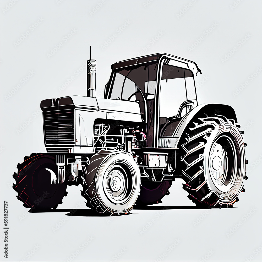 Vintage Tractor drawing Isolated.