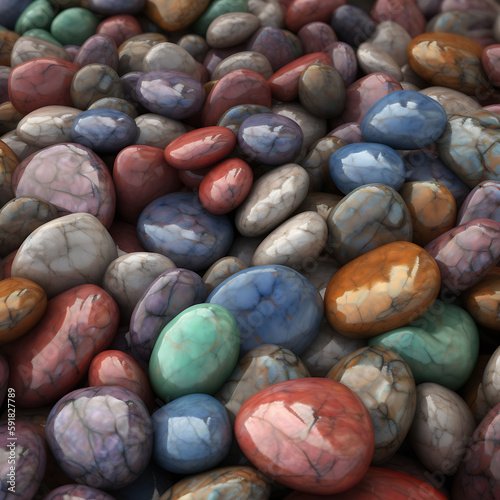 Seamless Texture of Rounded Multi - colored Marble Stones, Background of colorful onyx stone eggs of different colors