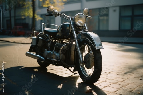 Silver motorbike in city street  created using generative ai technology